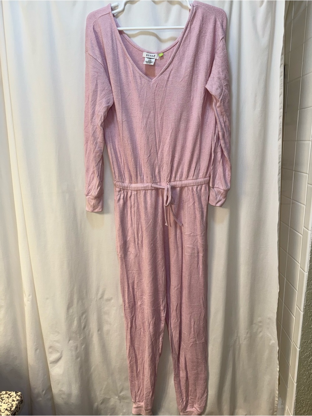 Pink fuzzy one piece lounge